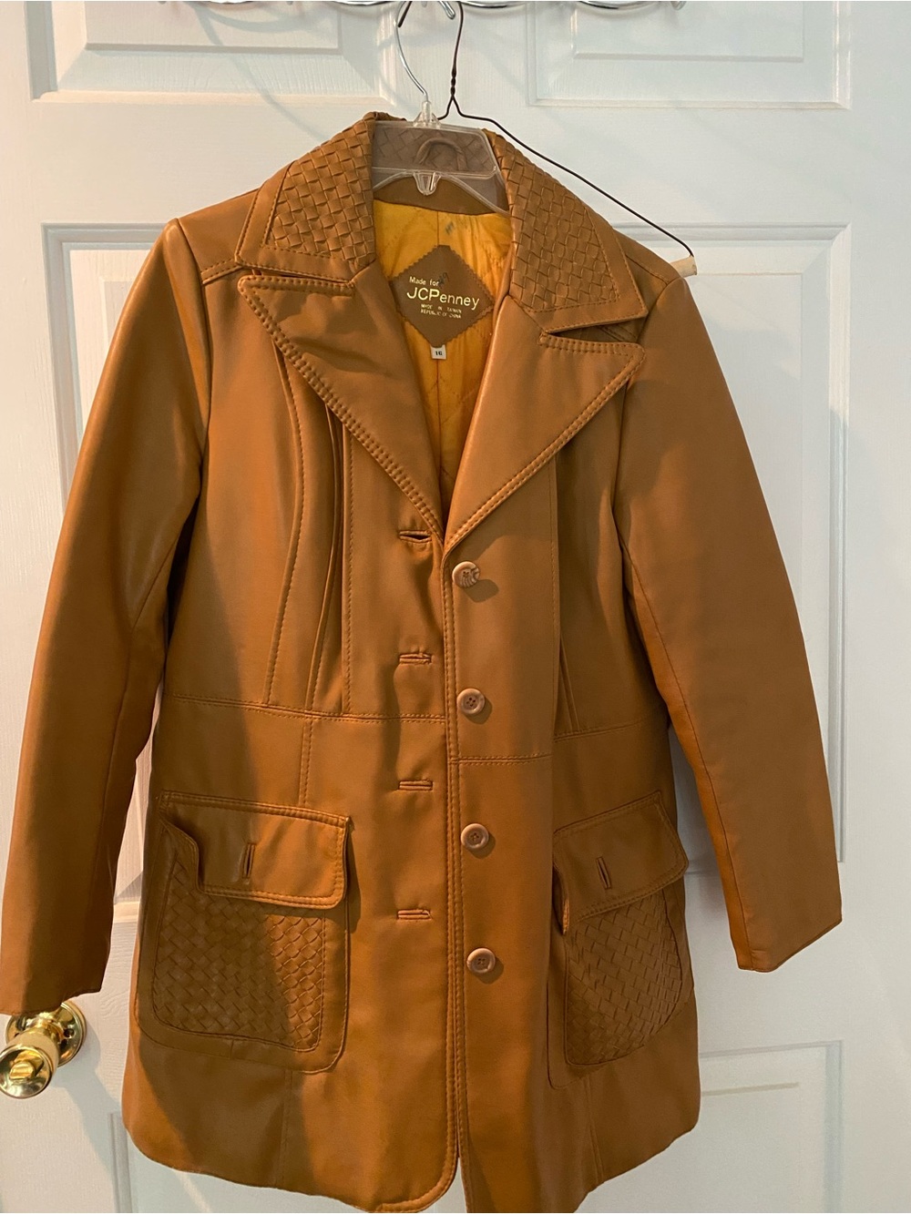 jcpenney Women's Tan Faux-Leather Button Front Coat